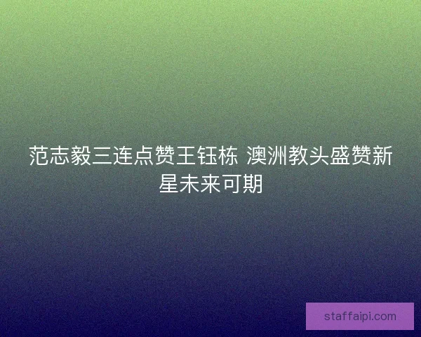 范志毅三连点赞王钰栋 澳洲教头盛赞新星未来可期